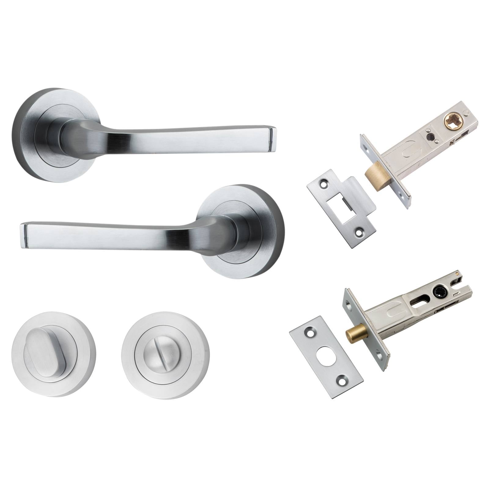 Annecy Lever Round Rose Privacy Kit w Separate Privacy Turn Brushed Chrome