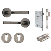 Annecy Lever Round Rose Entrance Kit w Separate High Security Lock Distressed Nickel