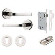 Annecy Lever Round Rose Entrance Kit w Separate High Security Lock Polished Nickel