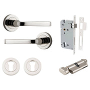 Annecy Lever Round Rose Entrance Kit w Separate High Security Lock Polished Nickel