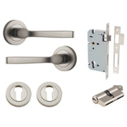 Annecy Lever Round Rose Entrance Kit w Separate High Security Lock Satin Nickel
