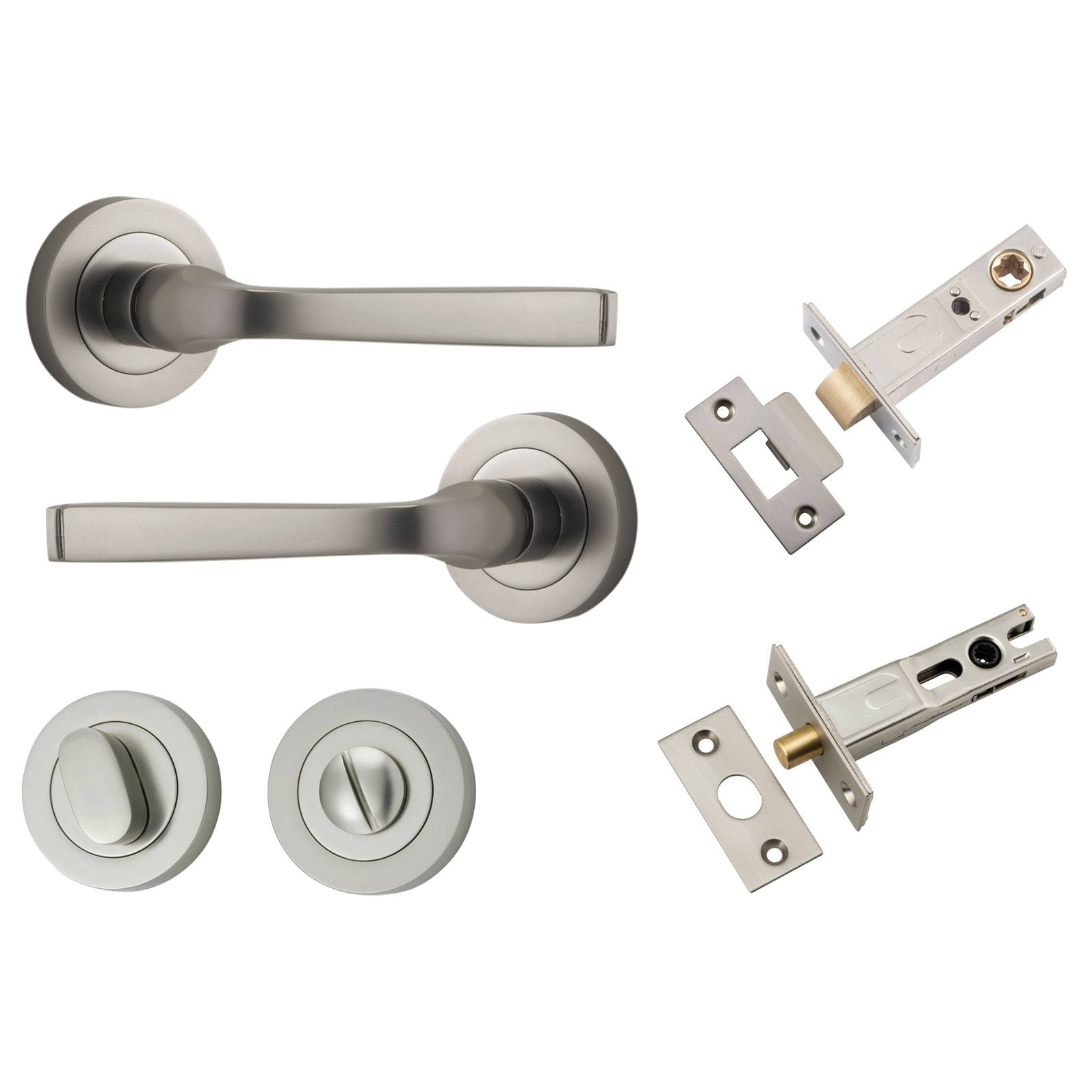 Annecy Lever Round Rose Privacy Kit w Separate Privacy Turn Satin Nickel