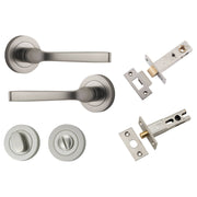 Annecy Lever Round Rose Privacy Kit w Separate Privacy Turn Satin Nickel