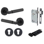 Berlin Lever Round Rose Entrance Kit w High Security Lock Matt Black