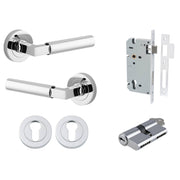 Berlin Lever Round Rose Entrance Kit w High Security Lock Polished Chrome