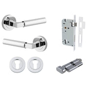 Berlin Lever Round Rose Entrance Kit w High Security Lock Polished Chrome