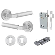 Berlin Lever Round Rose Entrance Kit w High Security Lock Brushed Chrome