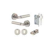 Berlin Lever Round Rose Entrance Kit w High Security Lock Satin Nickel