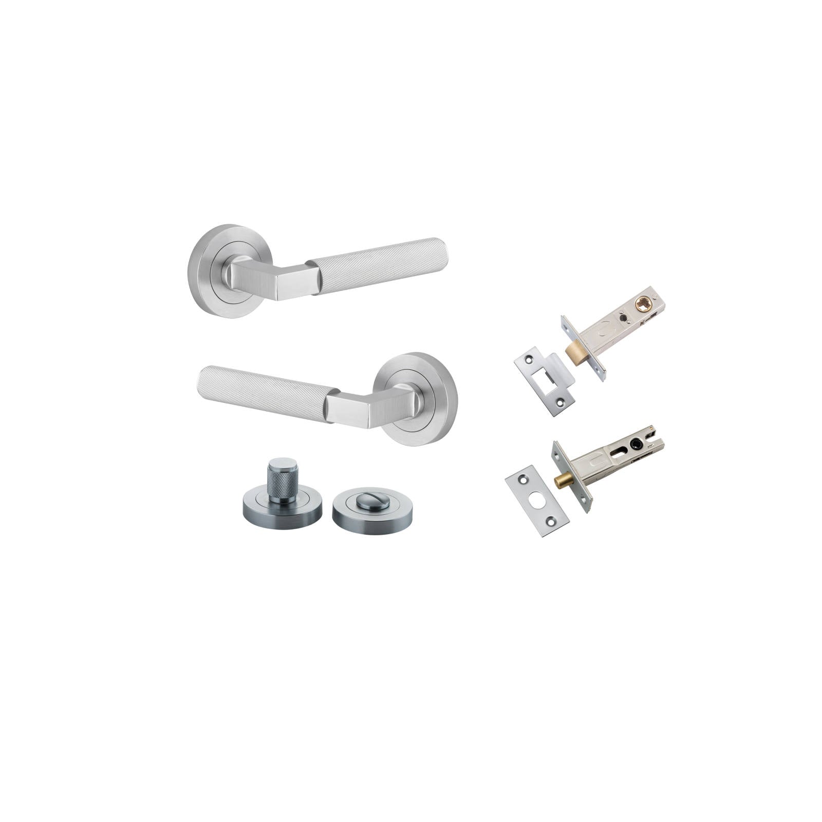 Brunswick Lever Round Rose Privacy Kit Brushed Chrome
