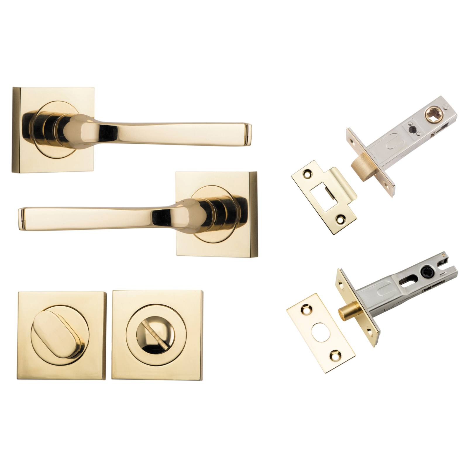 Annecy Lever Square Rose Privacy Kit w Separate Privacy Turn Polished Brass