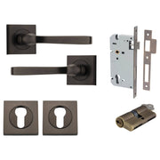 Annecy Lever Square Rose Entrance Kit w Separate High Security Lock Signature Brass