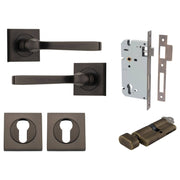 Annecy Lever Square Rose Entrance Kit w Separate High Security Lock Signature Brass