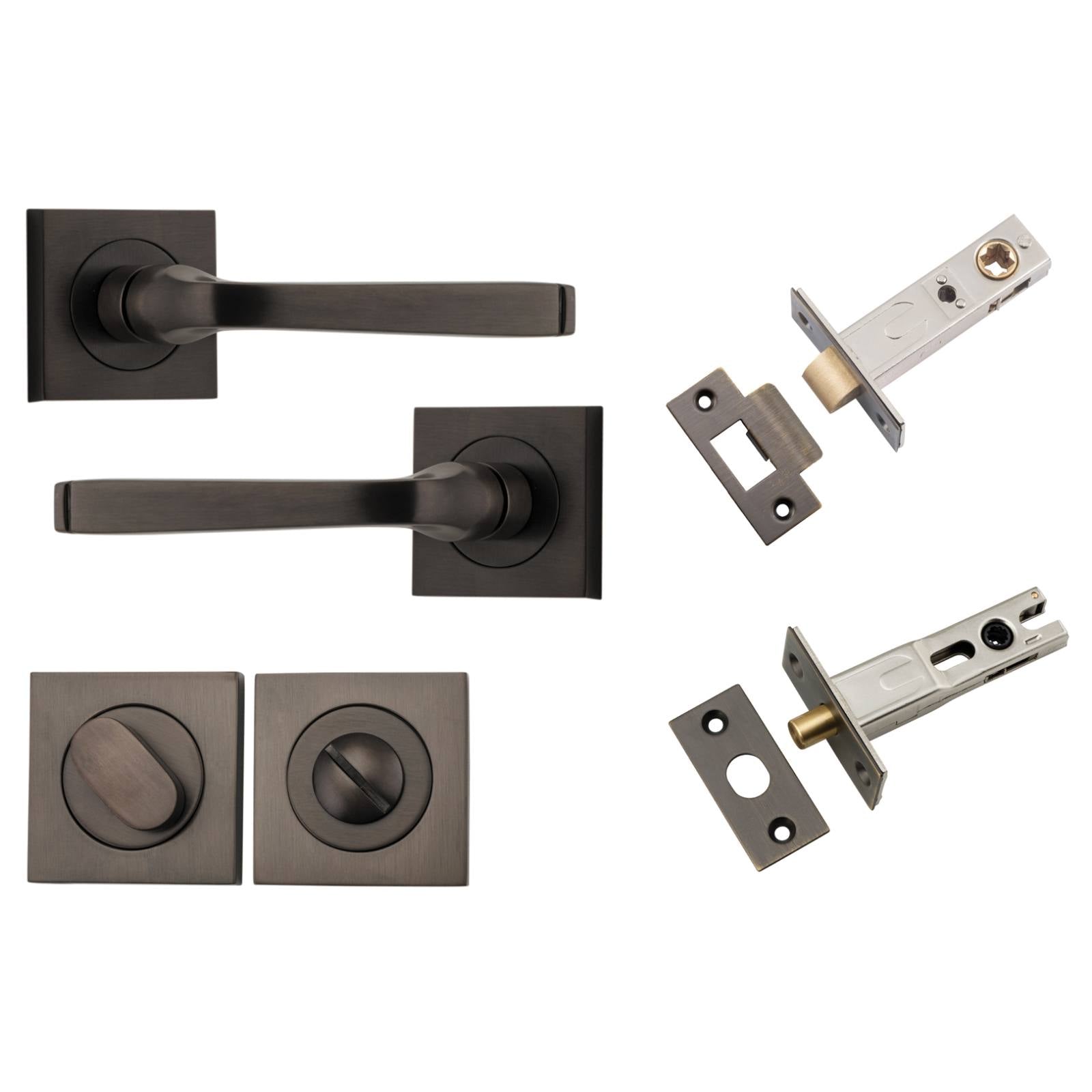 Annecy Lever Square Rose Privacy Kit w Separate Privacy Turn Signature Brass