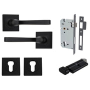 Annecy Lever Square Rose Entrance Kit w Separate High Security Lock Matt Black
