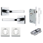 Annecy Lever Square Rose Entrance Kit w Separate High Security Lock Polished Chrome