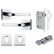 Annecy Lever Square Rose Entrance Kit w Separate High Security Lock Polished Chrome