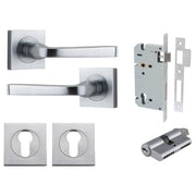 Annecy Lever Square Rose Entrance Kit w Separate High Security Lock Brushed Chrome