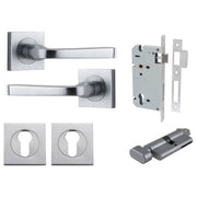 Annecy Lever Square Rose Entrance Kit w Separate High Security Lock Brushed Chrome