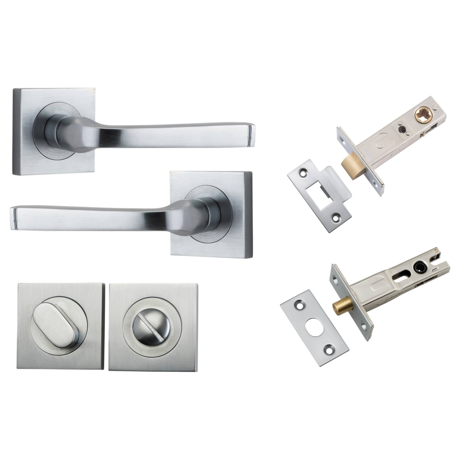 Annecy Lever Square Rose Privacy Kit w Separate Privacy Turn Brushed Chrome