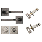 Annecy Lever Square Rose Privacy Kit w Separate Privacy Turn Distressed Nickel