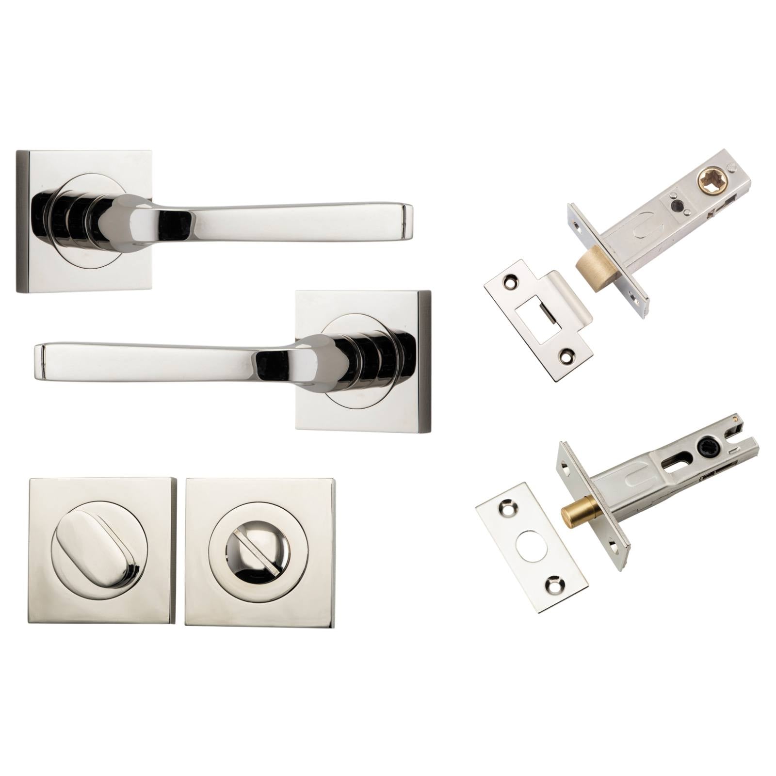 Annecy Lever Square Rose Privacy Kit w Separate Privacy Turn Polished Nickel