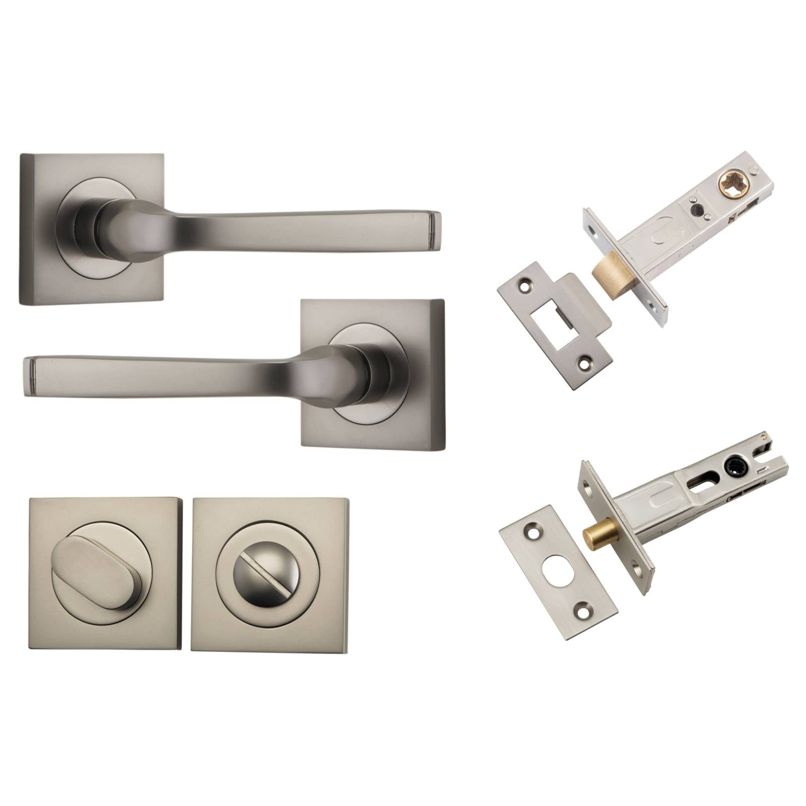 Annecy Lever Square Rose Privacy Kit w Separate Privacy Turn Satin Nickel