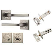 Annecy Lever Square Rose Privacy Kit w Separate Privacy Turn Satin Nickel
