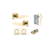 Bronte Lever Square Rose Entrance Kit w High Security Lock Polished Brass