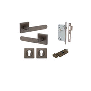 Bronte Lever Square Rose Entrance Kit w High Security Lock Signature Brass