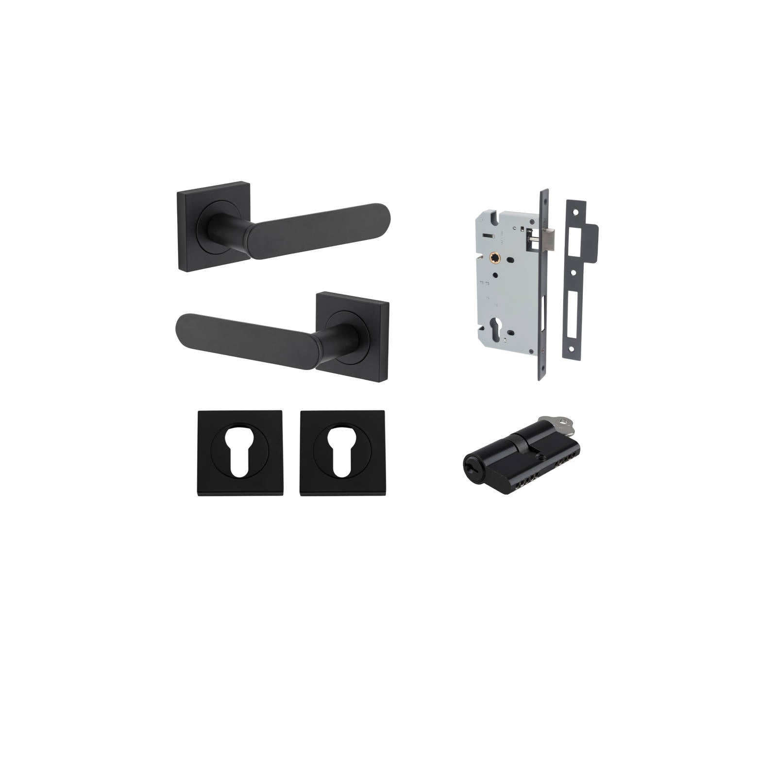 Bronte Lever Square Rose Entrance Kit w High Security Lock Matt Black