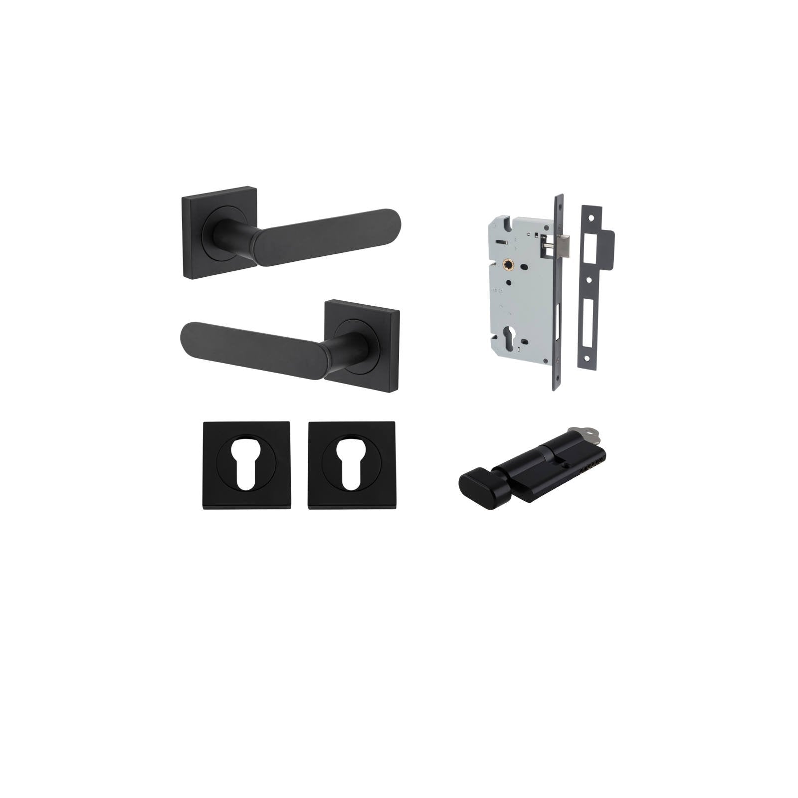 Bronte Lever Square Rose Entrance Kit w High Security Lock Matt Black