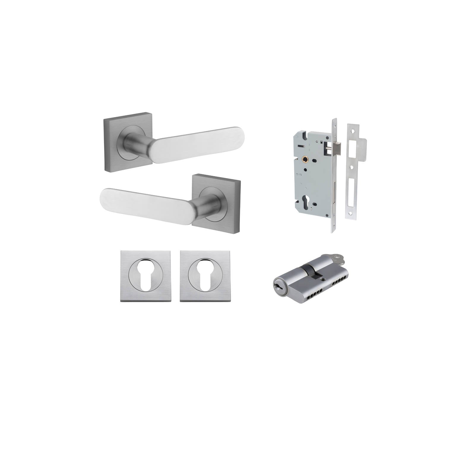 Bronte Lever Square Rose Entrance Kit w High Security Lock Brushed Chrome