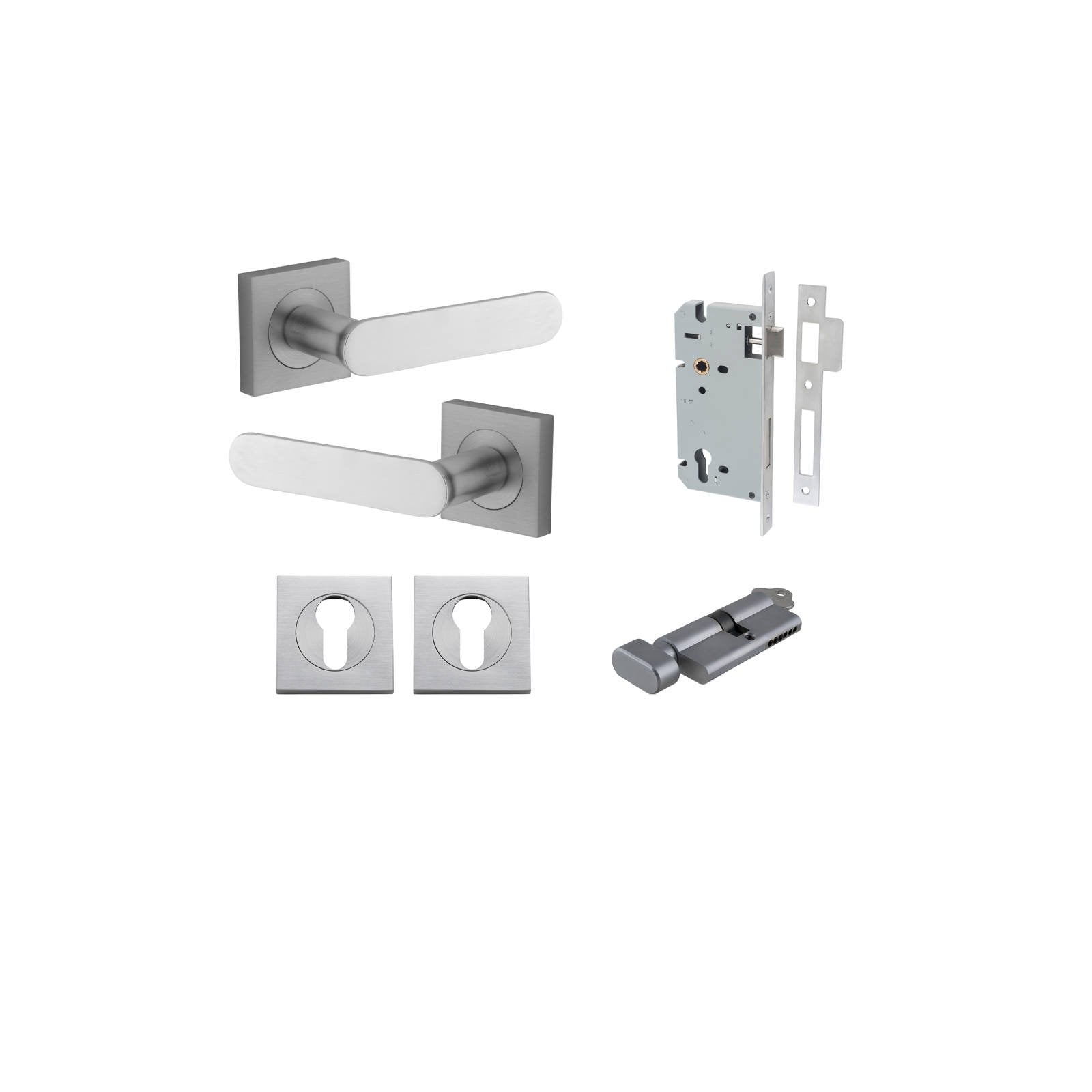 Bronte Lever Square Rose Entrance Kit w High Security Lock Brushed Chrome