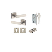 Bronte Lever Square Rose Entrance Kit w High Security Lock Satin Nickel