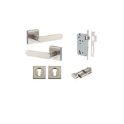 Bronte Lever Square Rose Entrance Kit w High Security Lock Satin Nickel