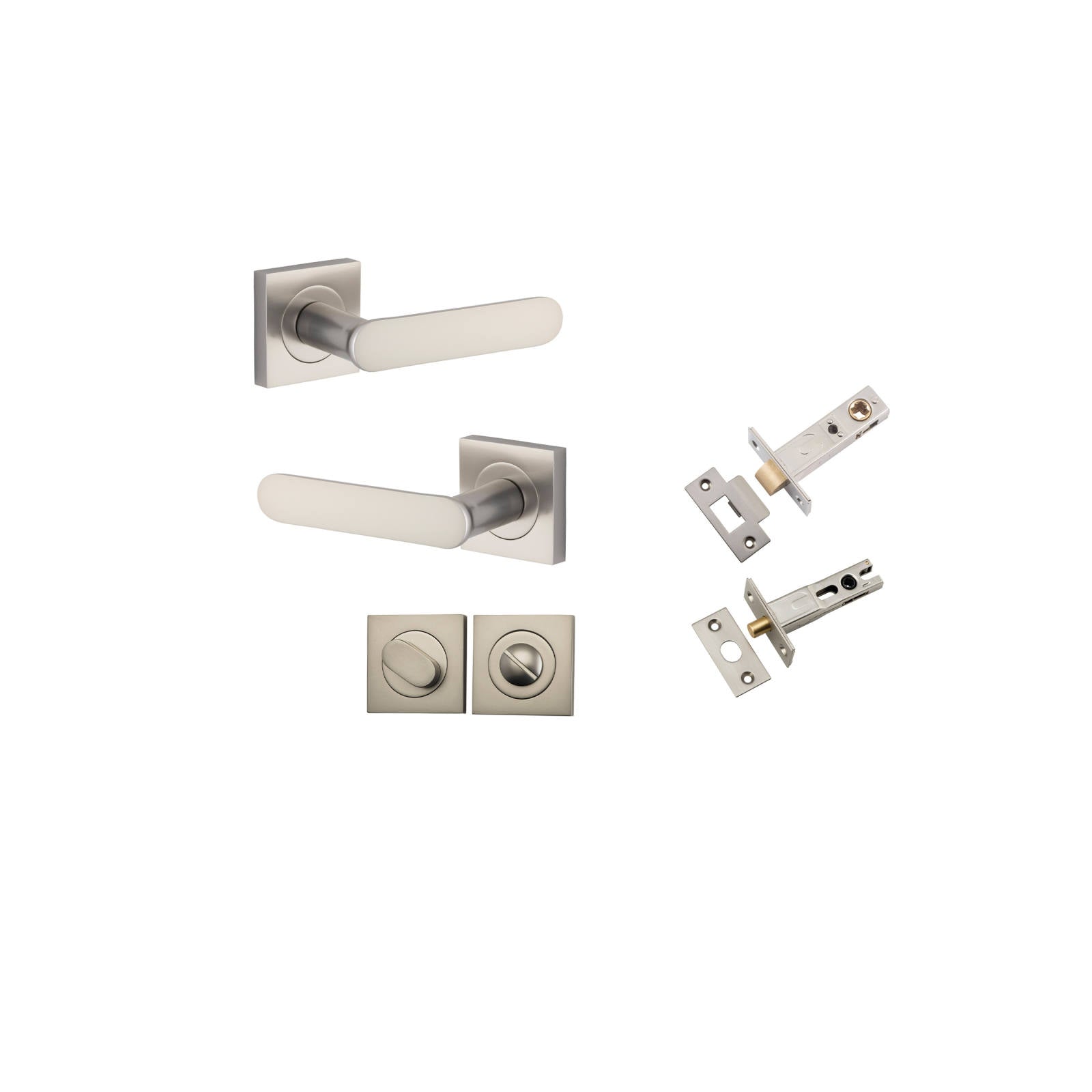 Bronte Lever Square Rose Privacy Kit w Privacy Turn w Separate Privacy Turn Satin Nickel