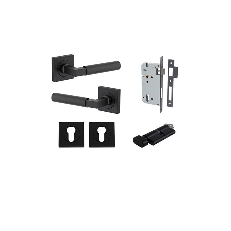 Berlin Lever Square Rose Entrance Kit w High Security Lock Matt Black