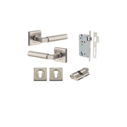 Berlin Lever Square Rose Entrance Kit w High Security Lock Satin Nickel
