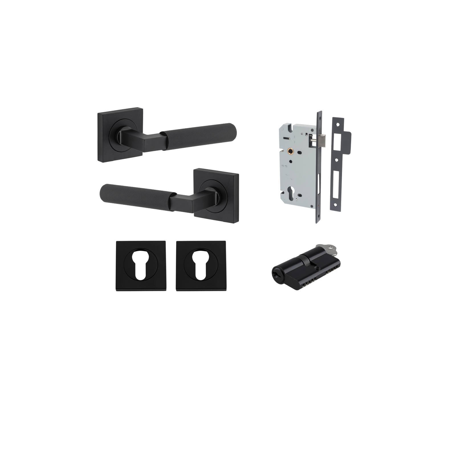 Brunswick Lever Square Rose Entrance Kit w High Security Lock Matt Black