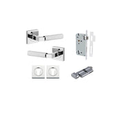 Brunswick Lever Square Rose Entrance Kit w High Security Lock Polished Chrome