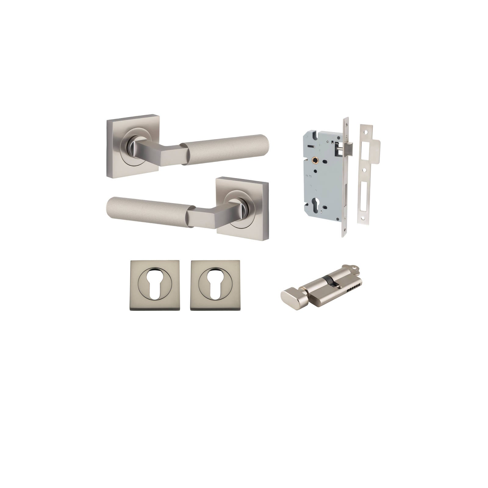 Brunswick Lever Square Rose Entrance Kit w High Security Lock Satin Nickel