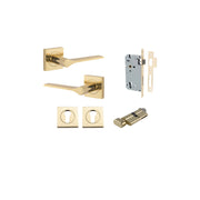 Como Lever Square Rose Entrance Kit w High Security Lock Polished Brass