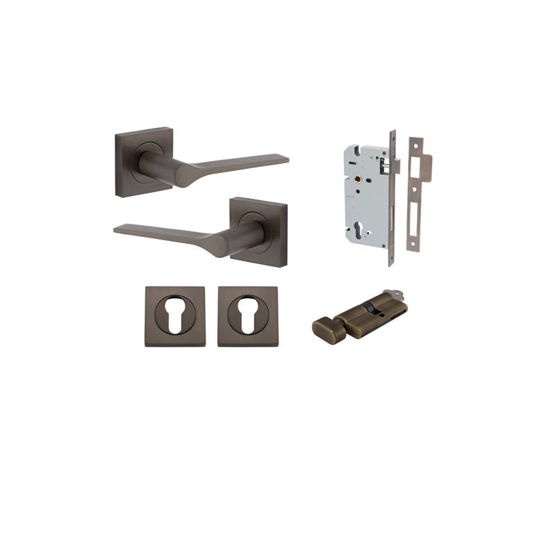 Como Lever Square Rose Entrance Kit w High Security Lock Signature Brass