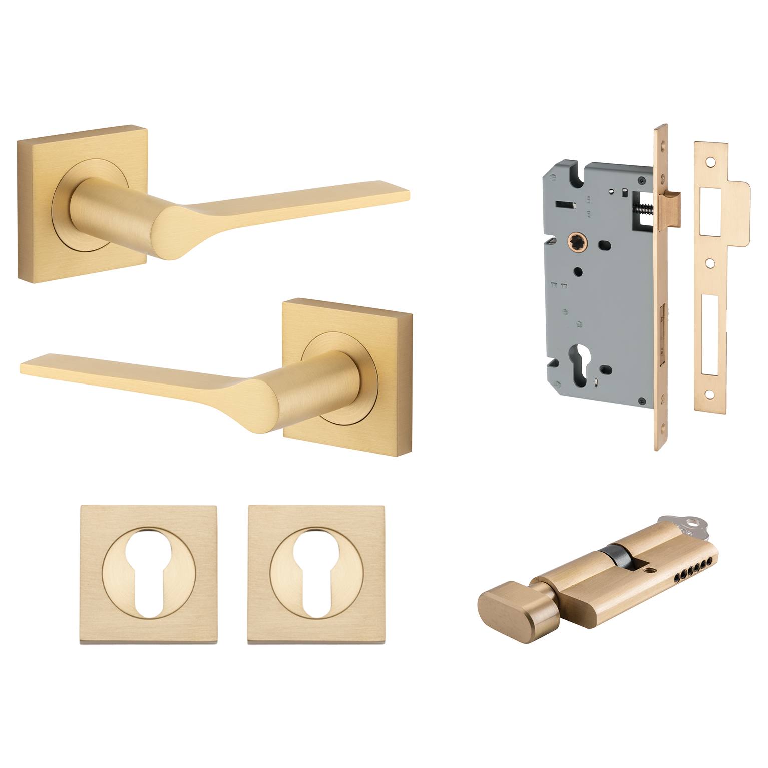 Como Lever Square Rose Entrance Kit w High Security Lock Brushed Chrome