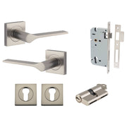 Como Lever Square Rose Entrance Kit w High Security Lock Satin Nickel