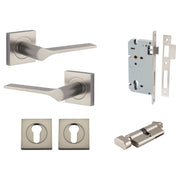 Como Lever Square Rose Entrance Kit w High Security Lock Satin Nickel