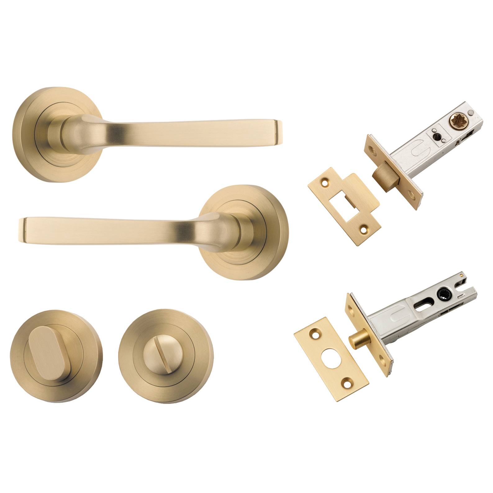 Annecy Lever Round Rose Privacy Kit w Separate Privacy Turn Brushed Brass