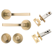 Annecy Lever Round Rose Privacy Kit w Separate Privacy Turn Brushed Brass