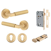 Berlin Lever Round Rose Entrance Kit w High Security Lock Brushed Brass