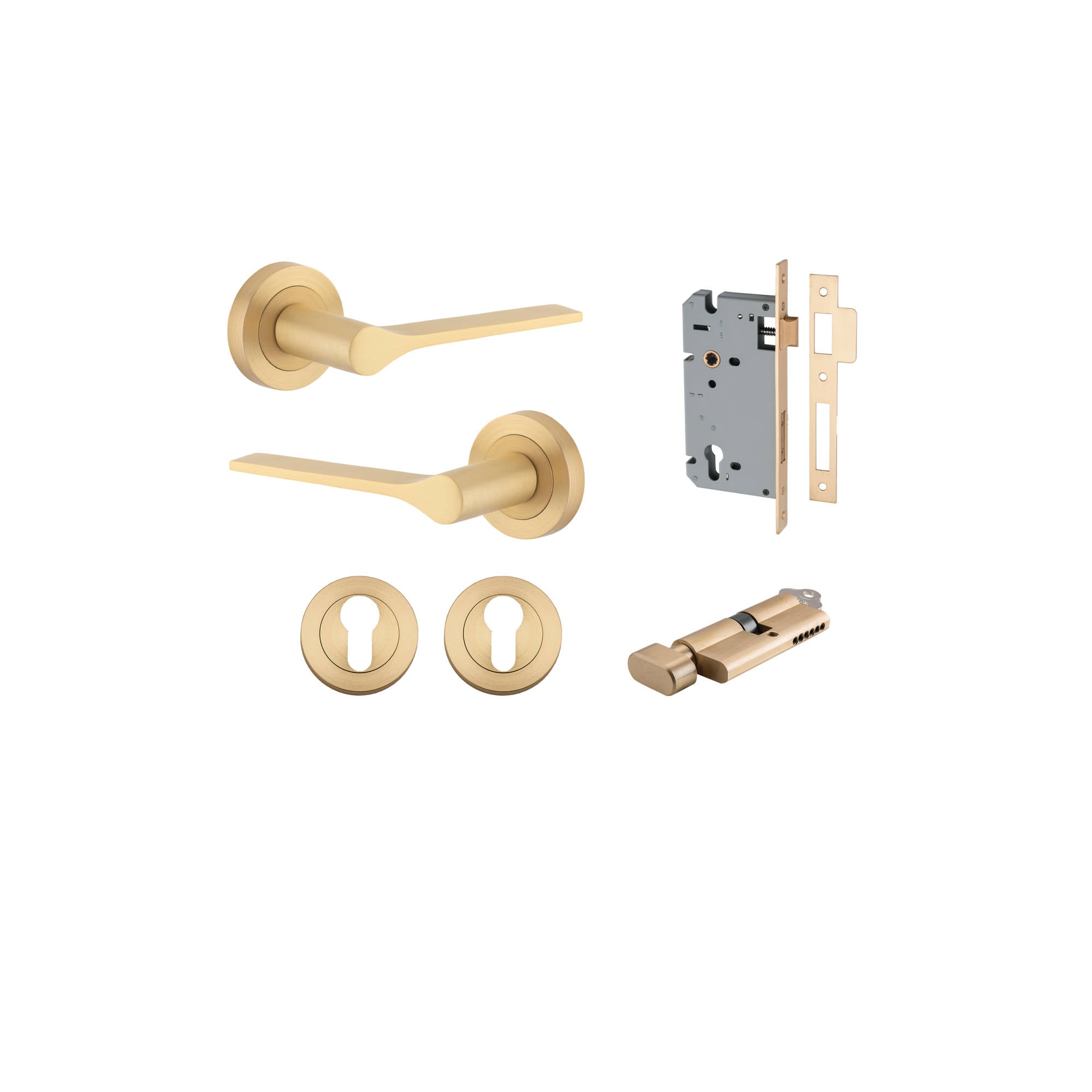 Como Lever Round Rose Entrance Kit with High Security Lock, Brushed Brass